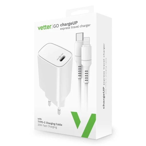 Incarcator chargeUP, Smart Travel Charger with Lightning Cable, Vetter Go, Power Delivery, 20W, Alb